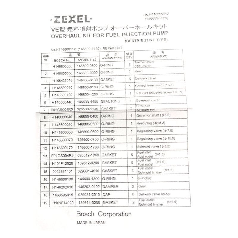 Seal repair kit for Zexel NP-VE pumps. Genuine Zexel - Image 2